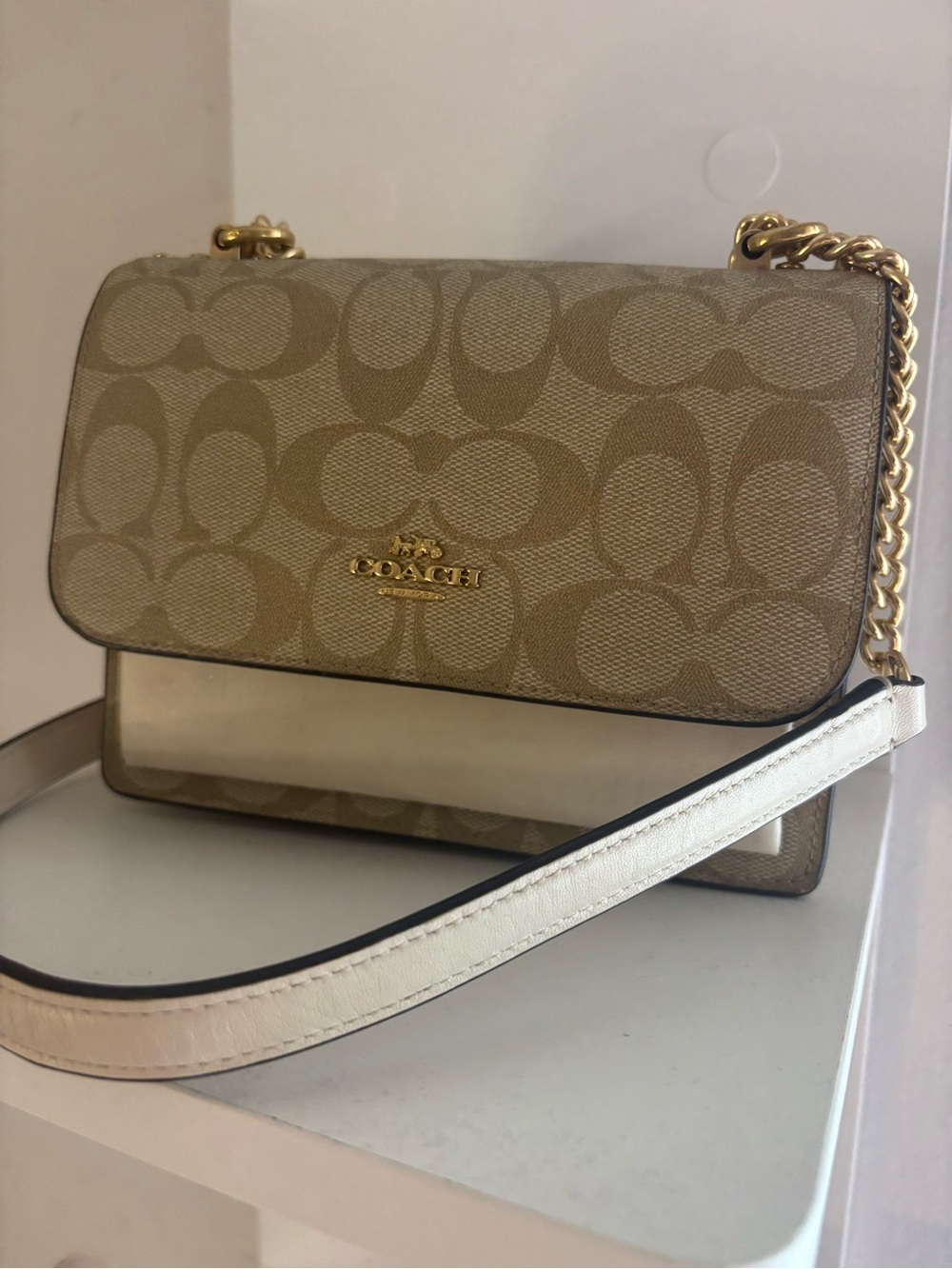 Coach Khaki/Chalk Chain Shoulder Crossbody